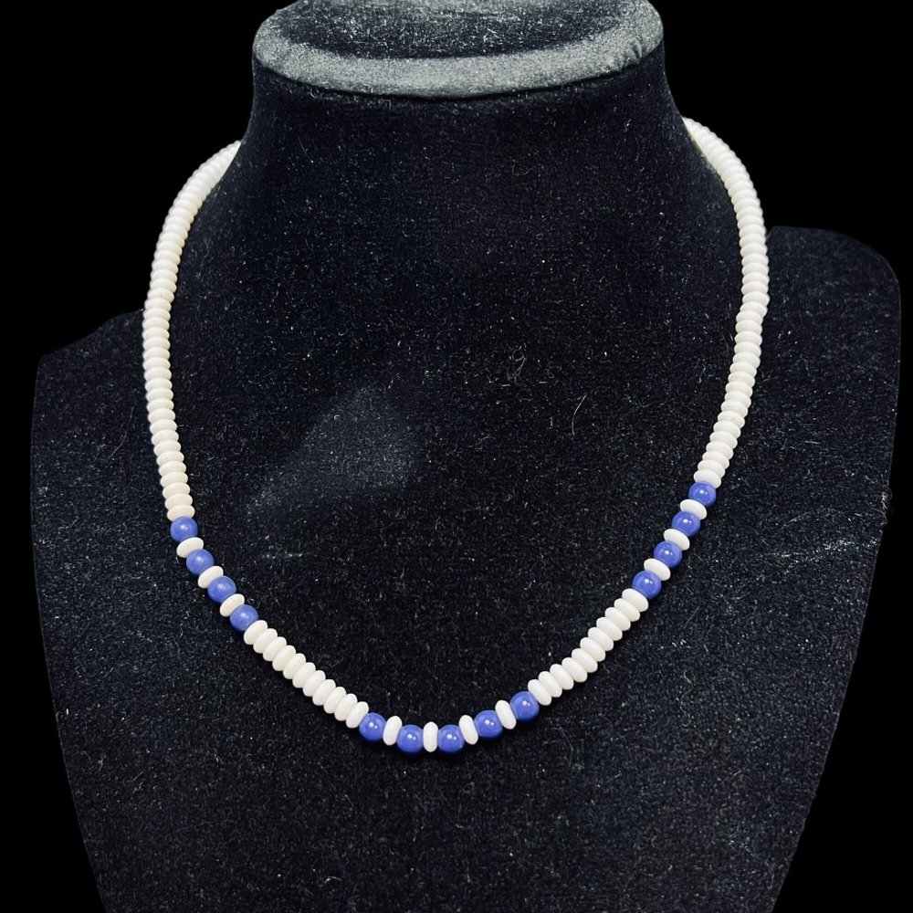 Monet White And Blue Beaded Necklace (4855)